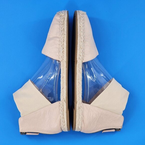 EILEEN FISHER NWOB Coy Espadrille Skimmer Flat Tan Tumbled Leather Zip - Picture 8 of 11